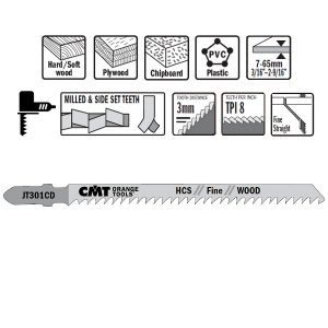 5 JIG SAW BLADES HCS 116x3x8TPI (WOOD/STRAIGHT/FINE)