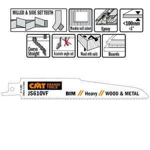 5 SABRE SAW BLADES FOR WOOD/METALS (BIM) 150×3,2-5×5-8TPI