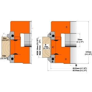 PAIR OF UPPER RADIUS/CHAMFER KNIVES 20X20X2 R4/45