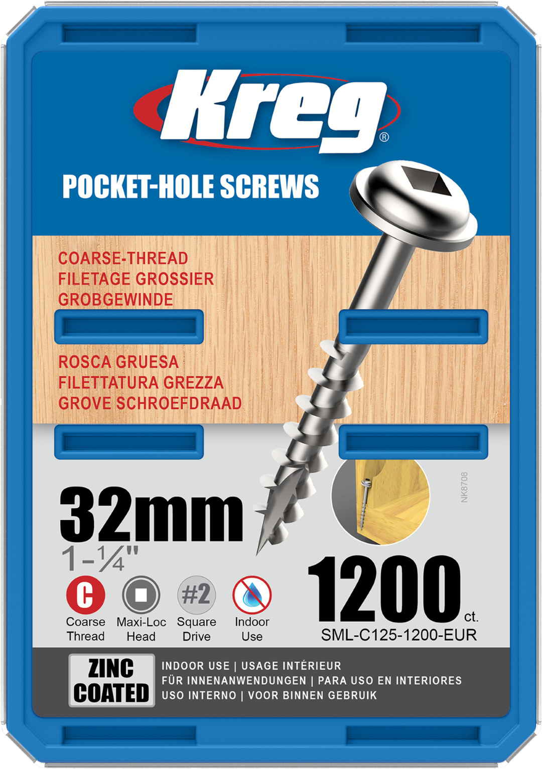 Kreg Pocket-Hole Screws - 32mm, #8 Coarse, Washer-Head, 1200ct