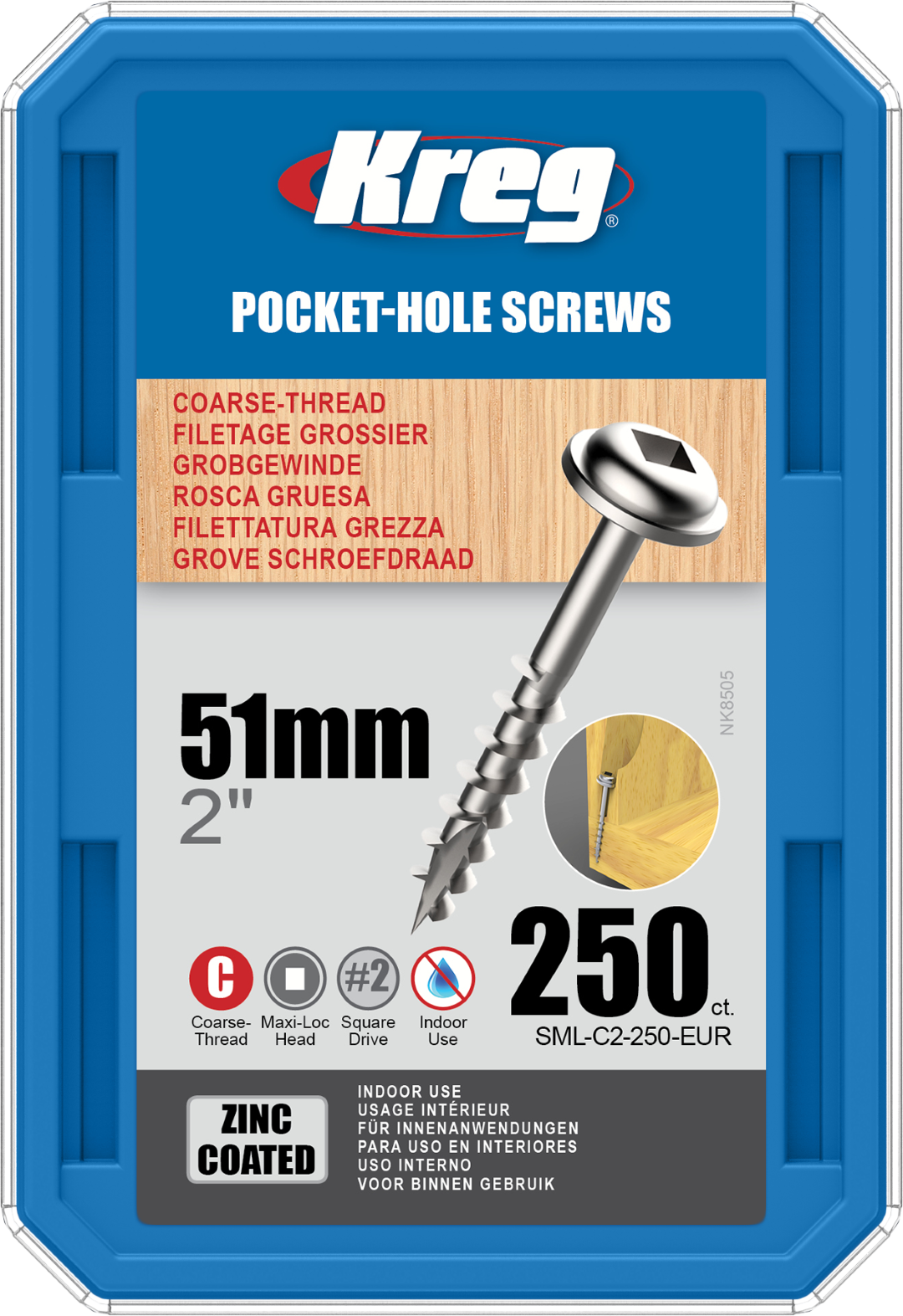 Kreg Pocket-Hole Screws - 51mm, #8 Coarse, Washer-Head, 250ct