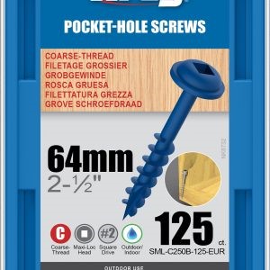 Kreg Blue-Kote Pocket-Hole Screws - 64mm, #8 Coarse, Washer-Head, 125ct