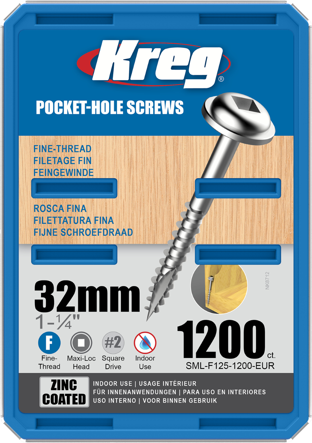 Kreg Pocket-Hole Screws - 32mm, #7 Fine, Washer-Head, 1200ct
