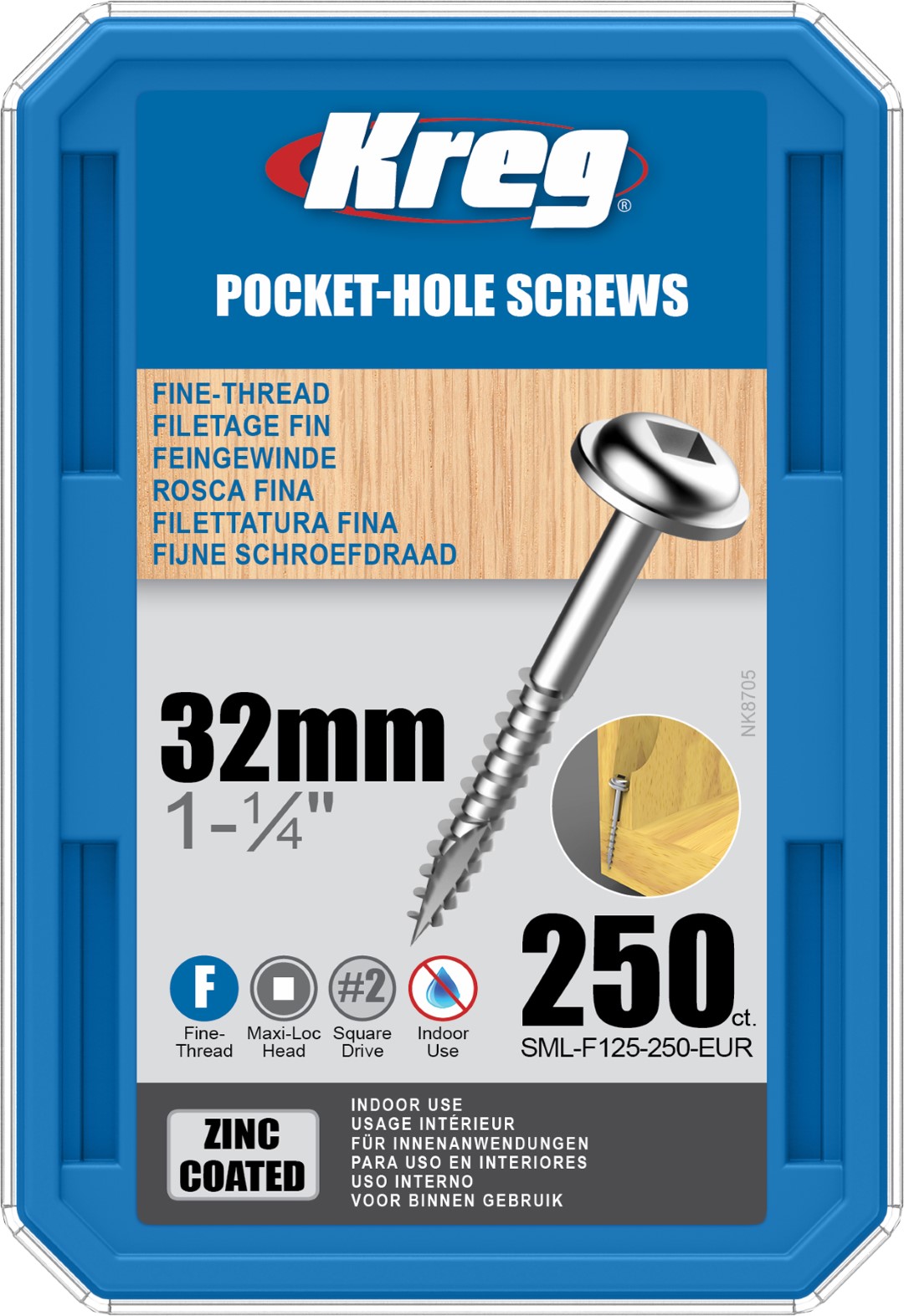 Kreg Pocket-Hole Screws - 32mm, #7 Fine, Washer-Head, 250ct
